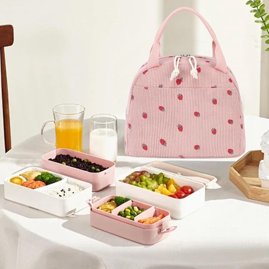 Lunchtas Herbruikbaar - Isolatie Tas - Maaltijd Meenemen - Extra Vakken - 25x19x19cm - Lichtroze — afbeelding 4