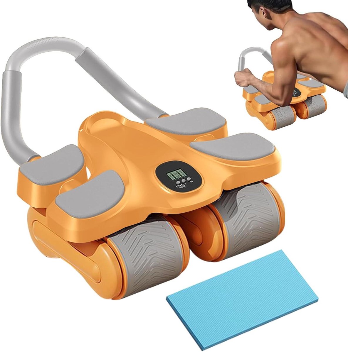 Abdominale Wiel - Core Trainer - Spierversterking Thuis - Automatische Terugvering - Vier Wielen - Oranje