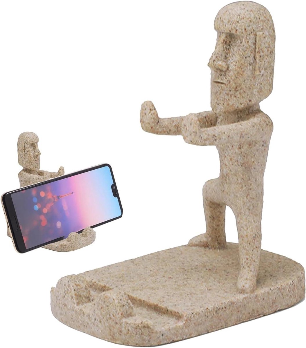 Telefoonhouder Beeld - Bureau standaard - Handen vrij - Uniek Paaseiland design - 10 cm - Grijs