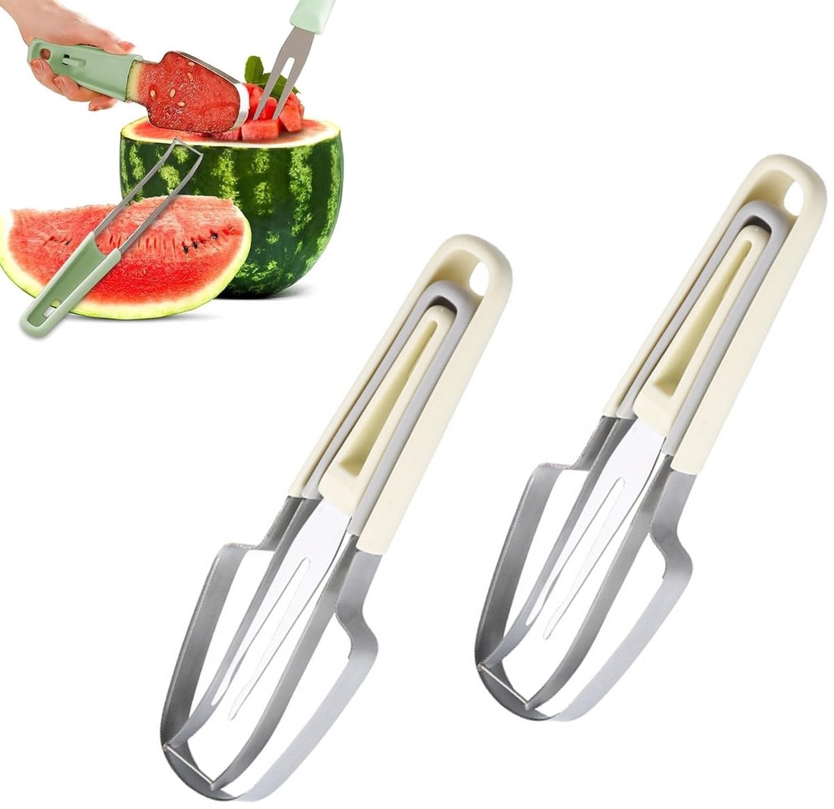 aladdien - Watermeloensnijder - 3-in-1 Fruitgereedschap - Beige - Meloensnijder - Handmatig Gereedschap - Geschikt voor Zomerfeesten - 2024 Model