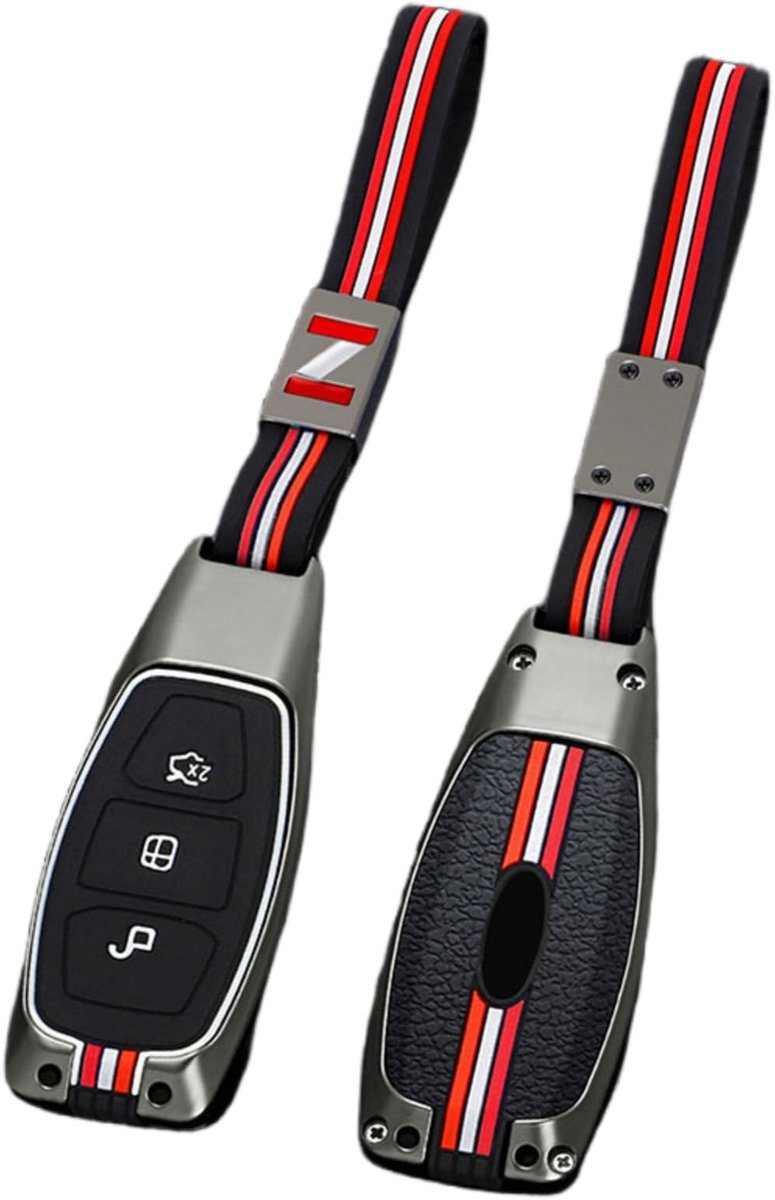 ONF3 - Autosleutelhouder - Zinklegering - Duurzaam en stijlvol - Mat + touw - Sleutelhanger - Geschikt voor Ford modellen - Ford C-Max, Mondeo, ...