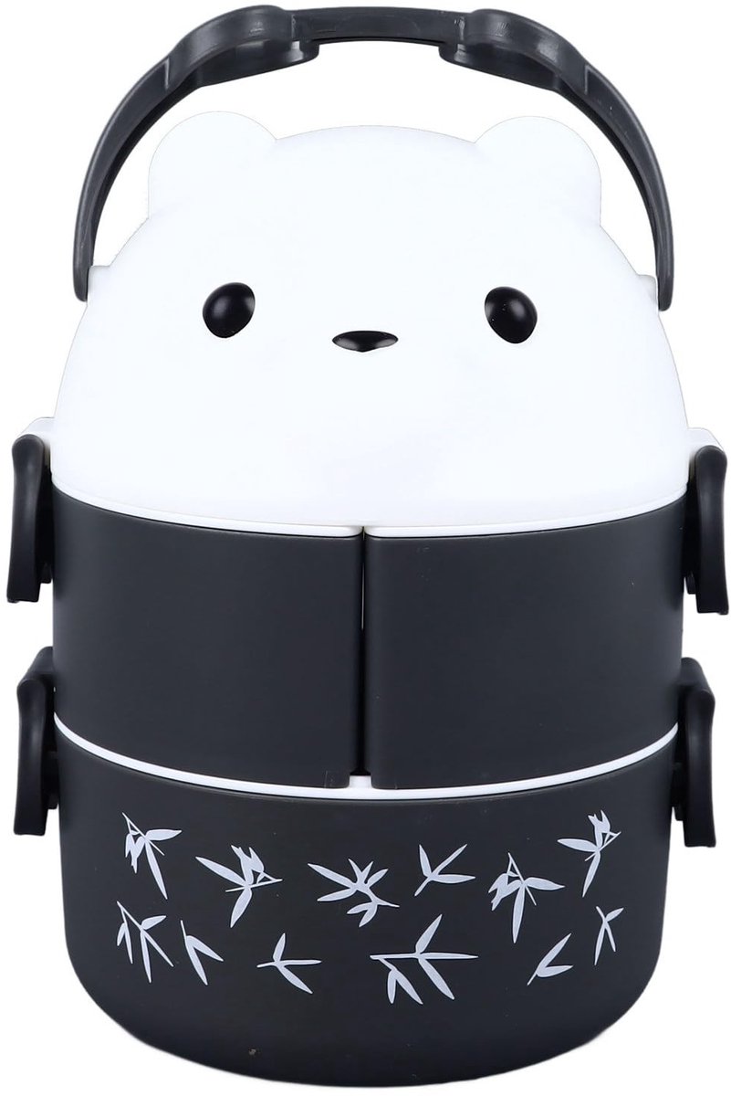 aladdien - Panda Bento Box - Lekvrije lunchbox - Draagbaar ontwerp - Ronde voedselcontainer - Geschikt voor school en kamperen - 2 lagen