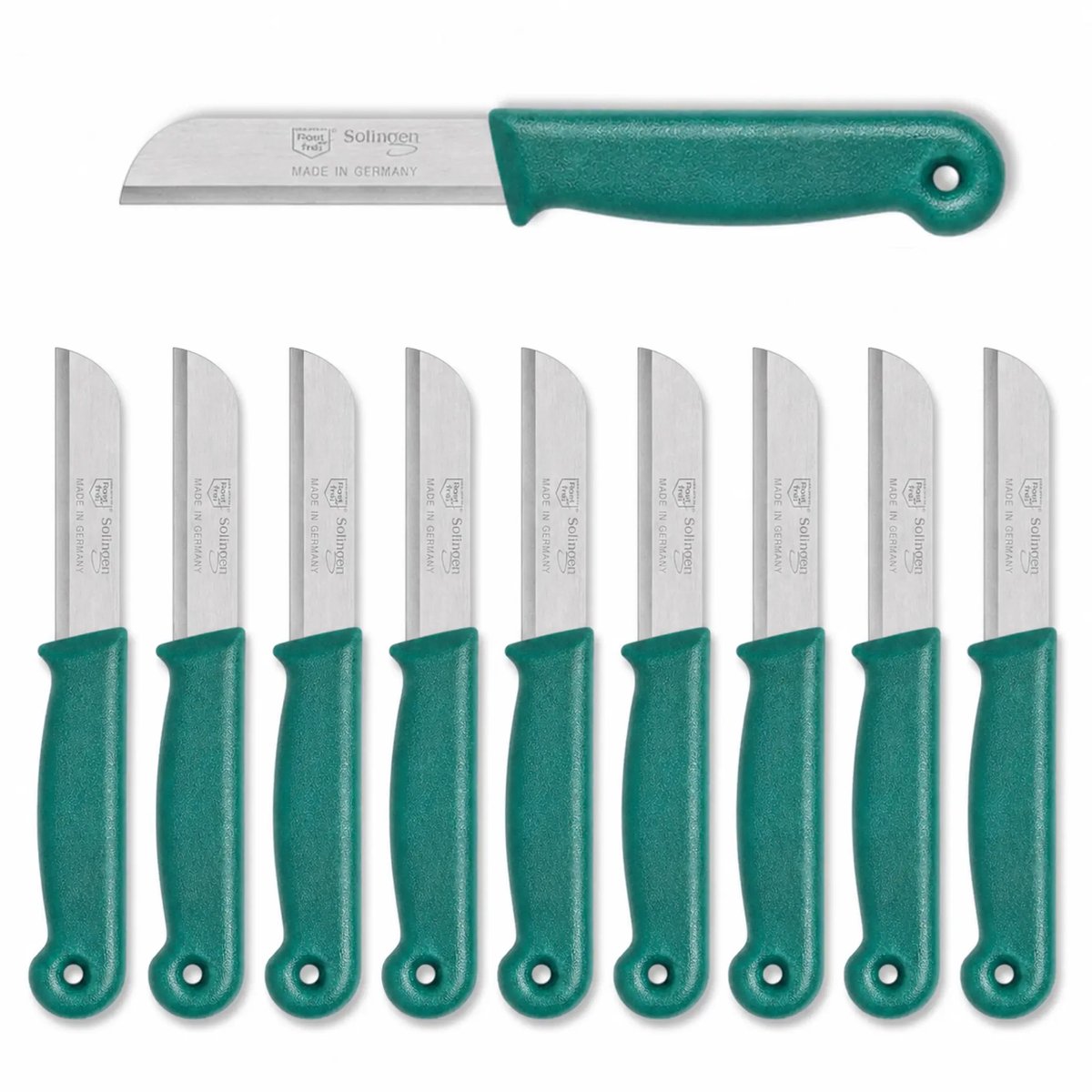 Solingen Schilmesje – RVS Glad – 16 cm met Blade Cover – Donker Groen – 10 Stuks