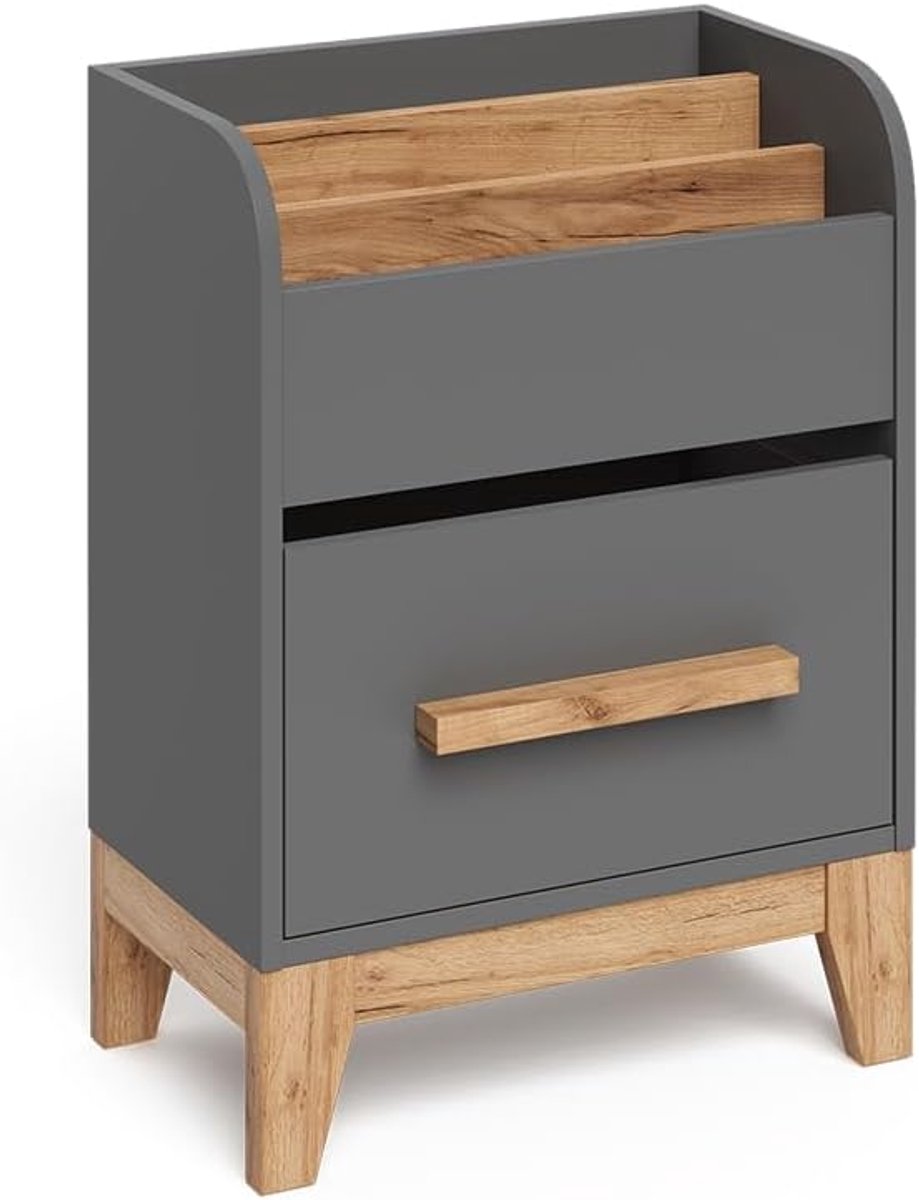 Boekenkast met lade - Speelgoedkast kinderkamer - Opbergen van speelgoed - Harmonisch design - 55 x 70 cm - Grijs