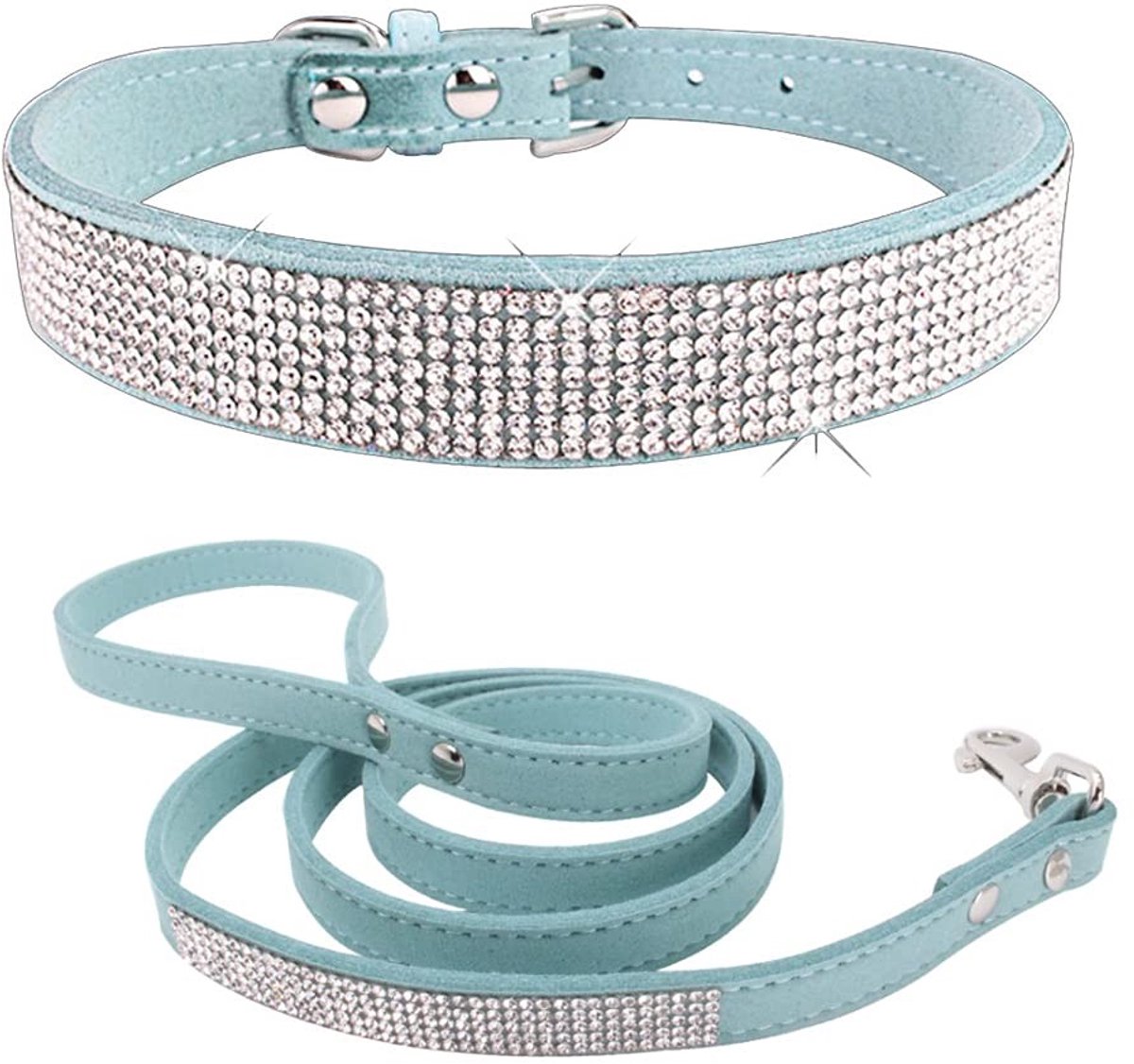aladdien - Hondenhalsband en Leash - Bling Diamant Halsband - Geschikt voor Kleine en Medium Honden - Rhinestone - Luxe en Stijlvol - Compleet met L...