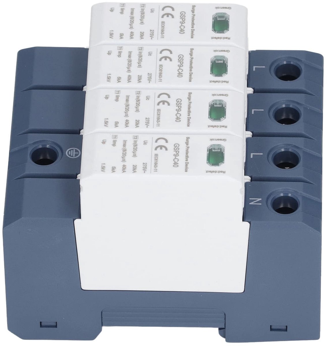 Spacnana AC 275V 40KA 4P Surge Protector - DIN Rail Instelling