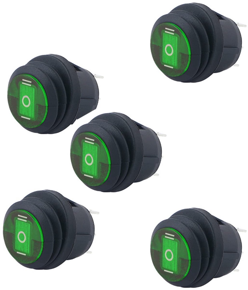 ONF3 - LED Tuimelschakelaar - Waterdicht - Ronde Schakelaar - Groen - 12V Tuimelknoppen - Geschikt voor Auto, Boot, Truck