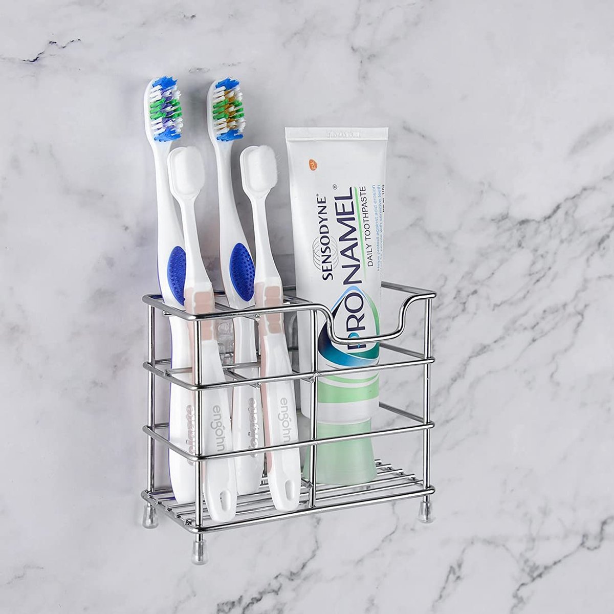 aladdien - Wandgemonteerde tandenborstelhouder - Organizer voor badkamer - Roestvrij staal - Tandenborstel en tandpasta - Geschikt voor volwassenen ...
