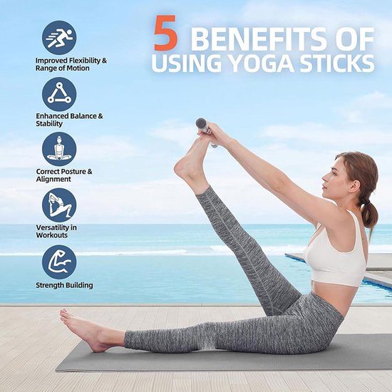 Yogastick Pilates Bar - Fitness Stok - Flexibiliteit Verbeteren - Verstelbare Lengte - 4 Stalen Staven - Zwart — afbeelding 4