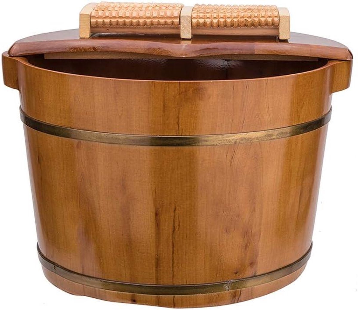 Voetenbad - Massage emmer - Ontspanning thuis - Handgemaakt cederhout - 32 cm bodem - Houtkleur