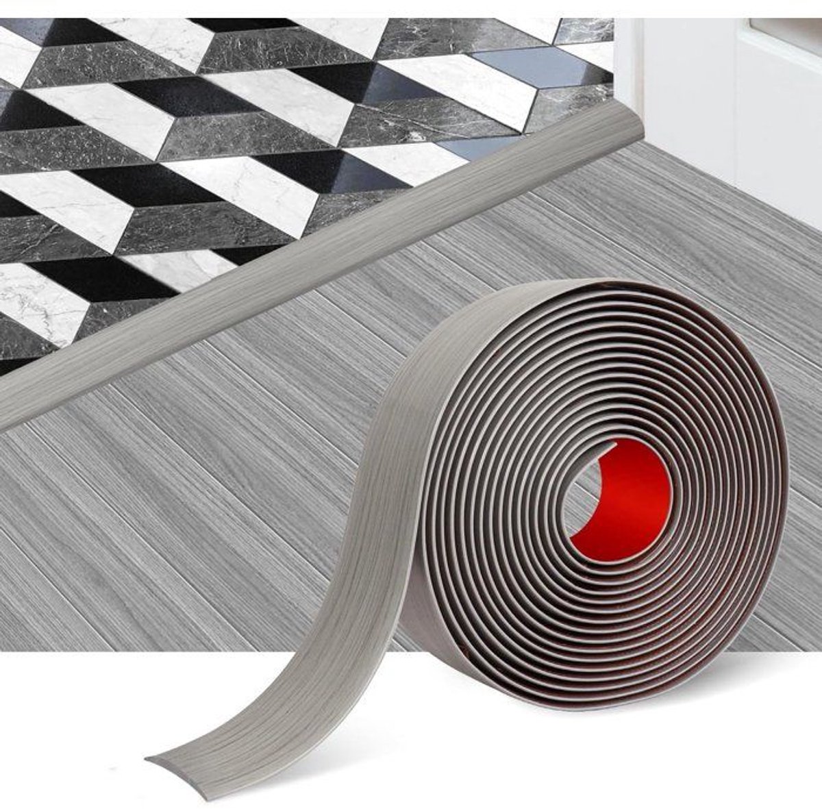 Zelfklevende drempelstrip - Breedte: 5 cm - Platte vinyl scheidingsstrip - Geschikt voor parketvloeren - Elegant houtnerfdesign - Ideale keuze