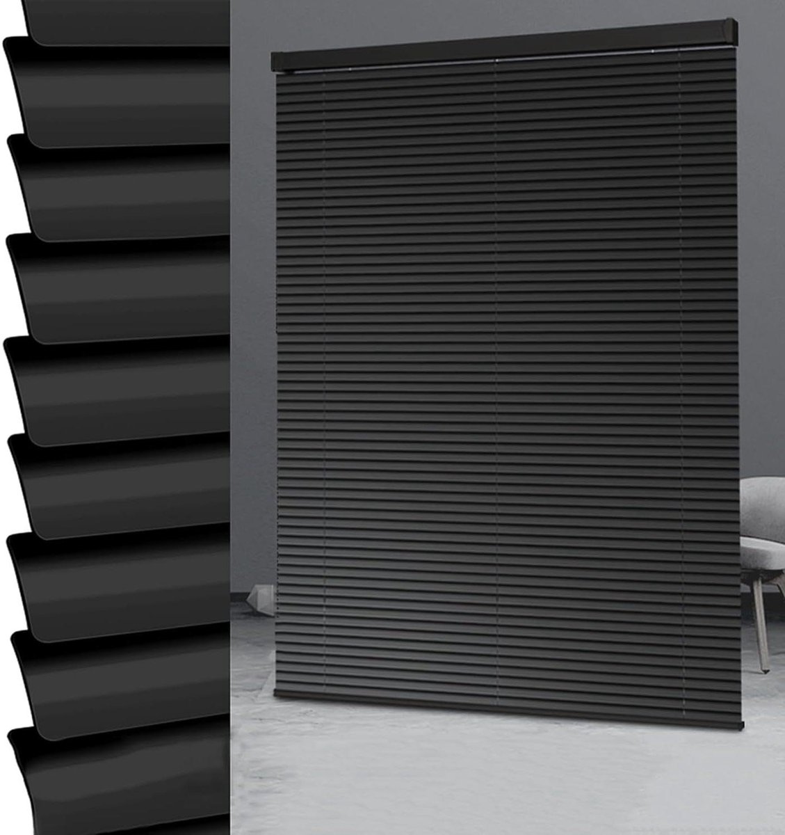 Aluminium Jaloezieën - Metalen Raambekleding - Lichtregeling Thuis - Moderne Uitstraling - Aanpasbare Breedte - Zwart