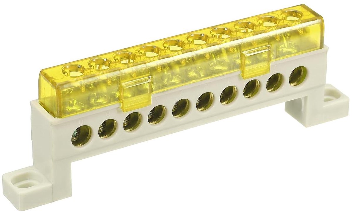 Aardingsstrip - Klemstang - Elektrische Aarding - Messing Geleider - 10 Posities - Geel