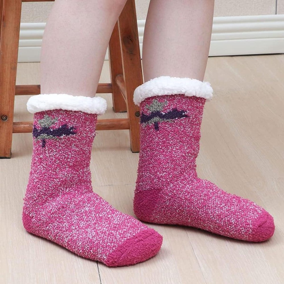Dames Huissokken - Warme Sokken - Binnen Ontspannen - Antislip Zolen - One Size - Rose Rood