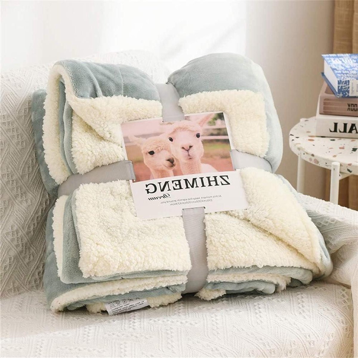 Omkeerbare Flanel Deken - Zachte Plaid - Opwarmen Bank - Dubbelzijdig Zacht - 70 x 100 cm - Matcha Groen