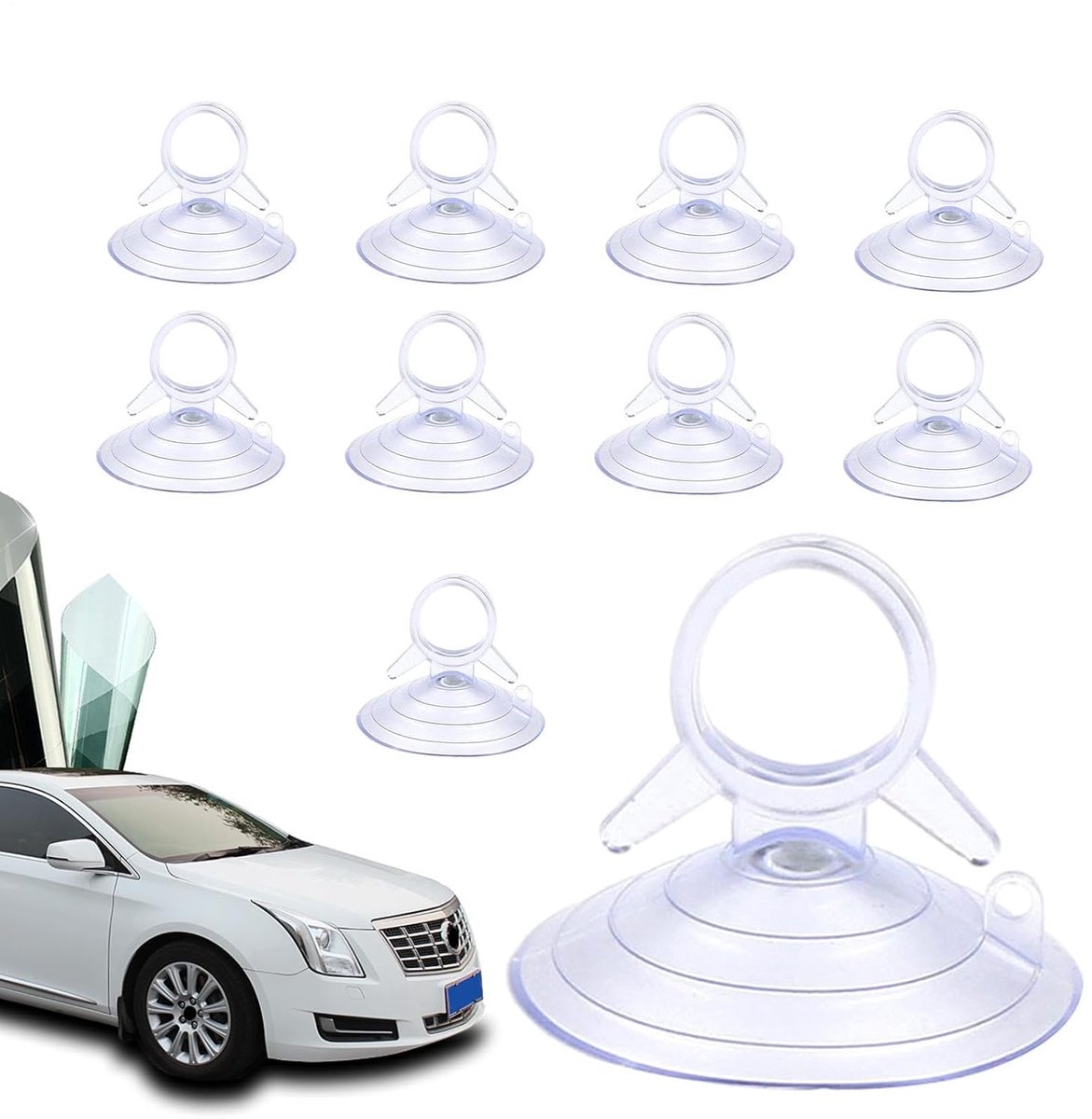 Set van 10 zuignappen voor zonneschermen op autoruiten en voorruiten — 4,5 cm PVC-zuignappen voor autoruiten, voorruiten, keukens en badkamers (transparant)