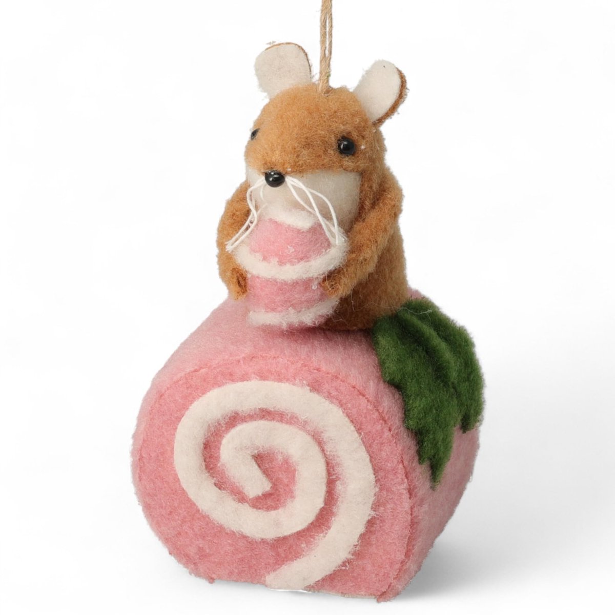aladdien - Kerstdecoratie Muis op Taart - Scandinavische Vilt Hangdecoratie - Leuk voor kerstversiering - Biscuit Roll Roze - Originele sfeermaker -...