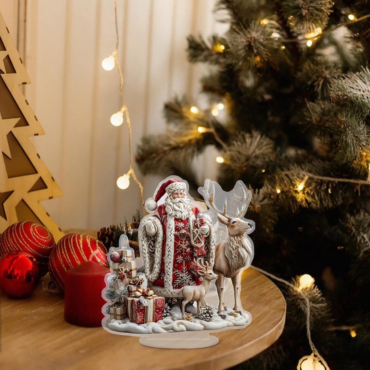 Kerstbeeldje Santa Rendier - Kerstfiguren eland - Feestelijke decoratie - Gemaakt van acryl - Ca. 20 cm hoog - Meerkleurig – foto 5