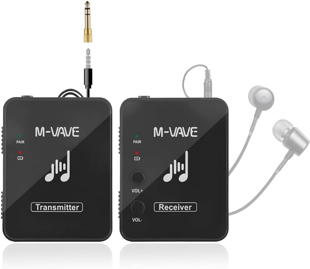 M-Vave Air Bridge - draadloos in-ear monitorsysteem, 2,4 GHz zender en ontvanger, clip-on ontwerp, USB oplaadbaar, zwart