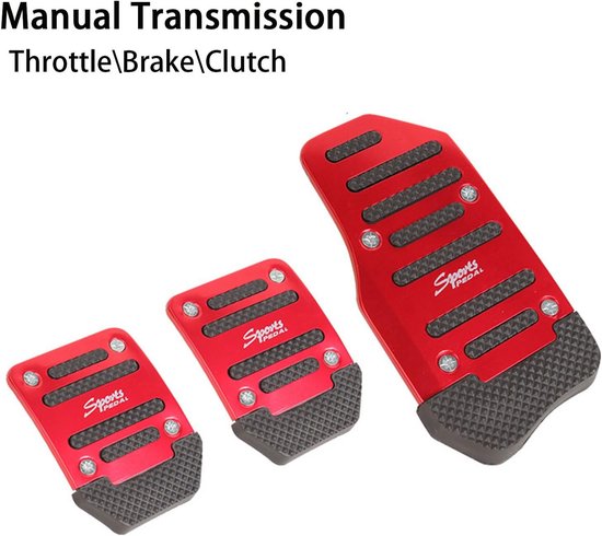Handmatige auto-pedalen, universeel pedaal voor rempedalen, koppeling en versnelling, rempedaalafdekking, antislip, voor auto, universeel pedaal, rood — afbeelding 5