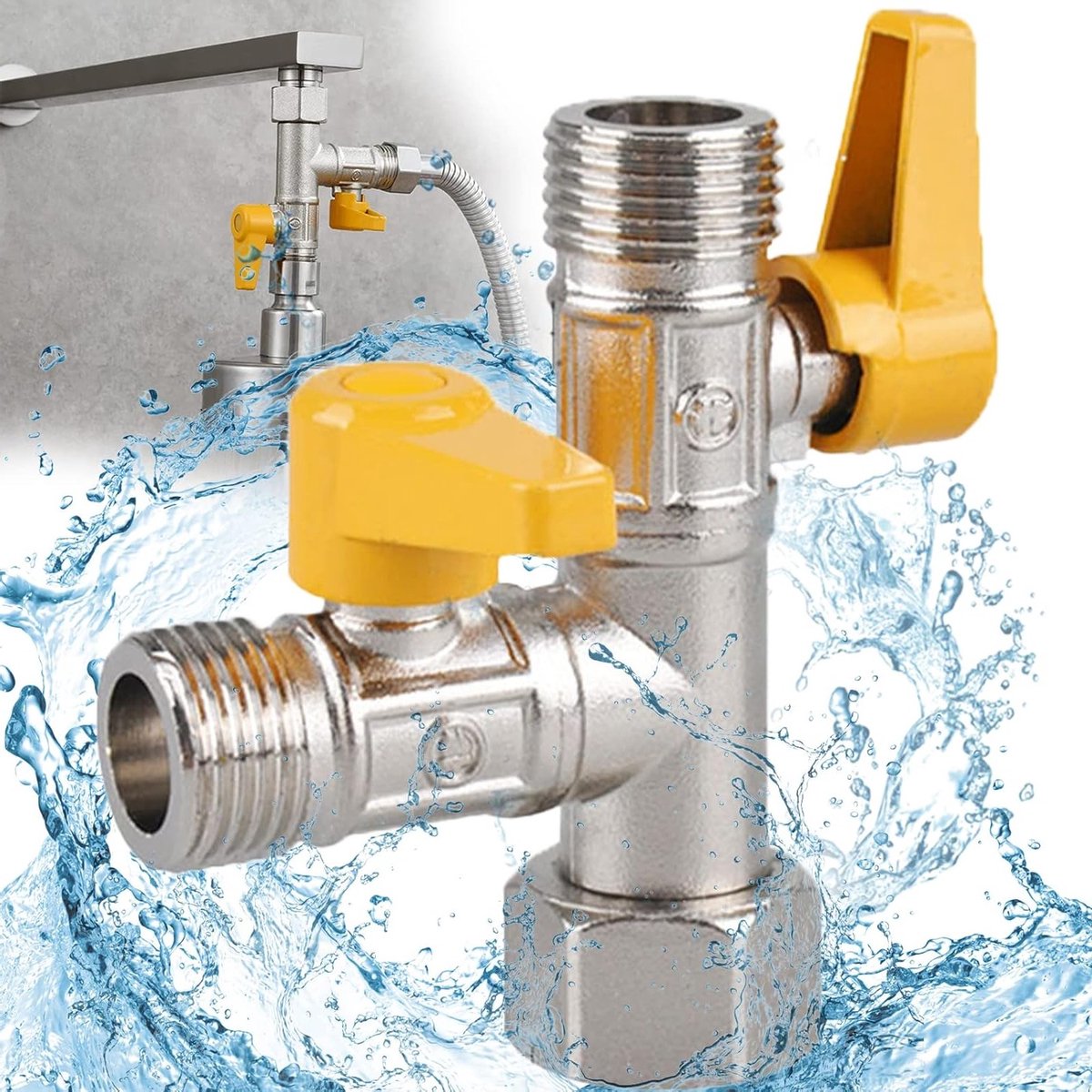 3-Weg Douche Arm Omvormer Klep met Individuele Kraan - Messing T-Klep Schakelaar voor Badkamer en Keuken - Omvormer Klep voor Douche Spruitstuk - Inclusief Aan/Uit Functie - Massief Messing - G1/2 Formaat