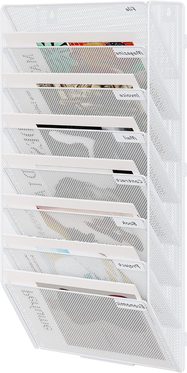 8-laags A4 Mappensysteem voor Wandmontage - Documenten Organizer, Tijdschrift Houder en Postopslag, Wit