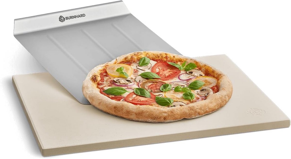 Cordieriet Pizzasteen met RVS Pizzaschep Set voor Oven en Grill