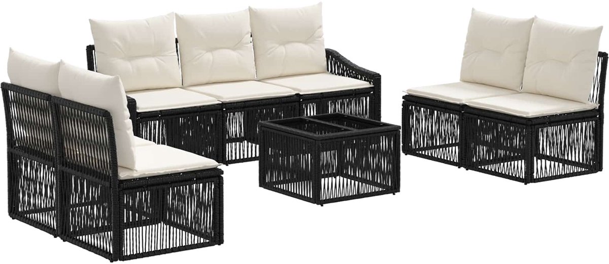 vidaXL - Tuinbank - Set - 8 - pcs - Zwart - poly - rattan