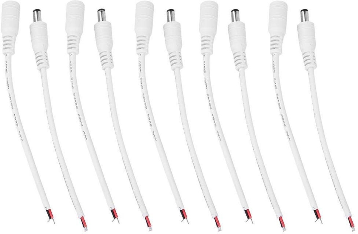 aladdien - DC Plug en Socket 5.5x2.1mm - 5 Pairs - Verbinding voor LED Strips - 15 cm Kabel - Geschikt voor Apparaten - Hoogwaardige Verbinding - Id..