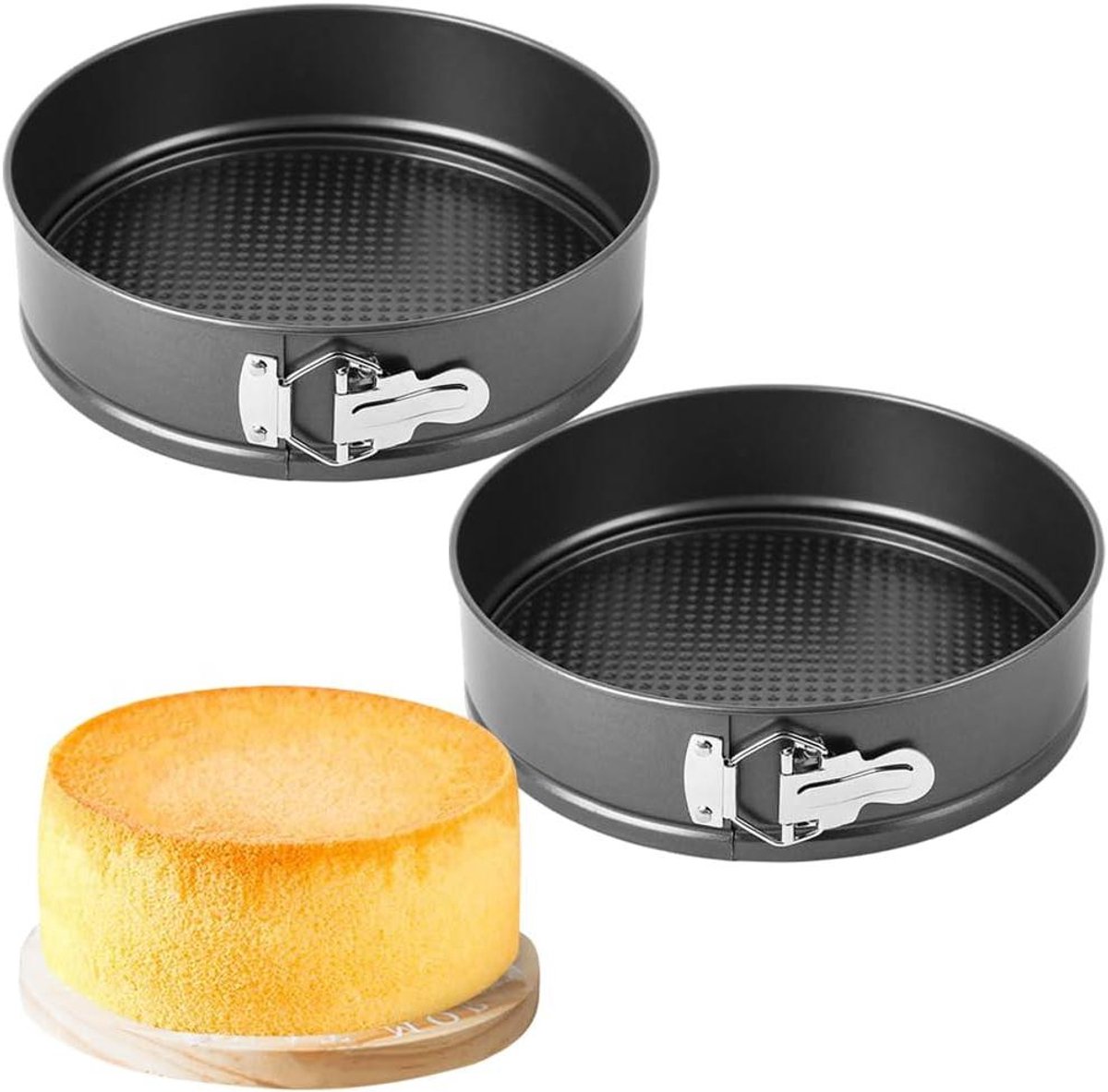 Springvorm Set - Bakvormen Rond - Taarten Bakken - Anti-aanbaklaag - 2 stuks 14 cm - Zwart