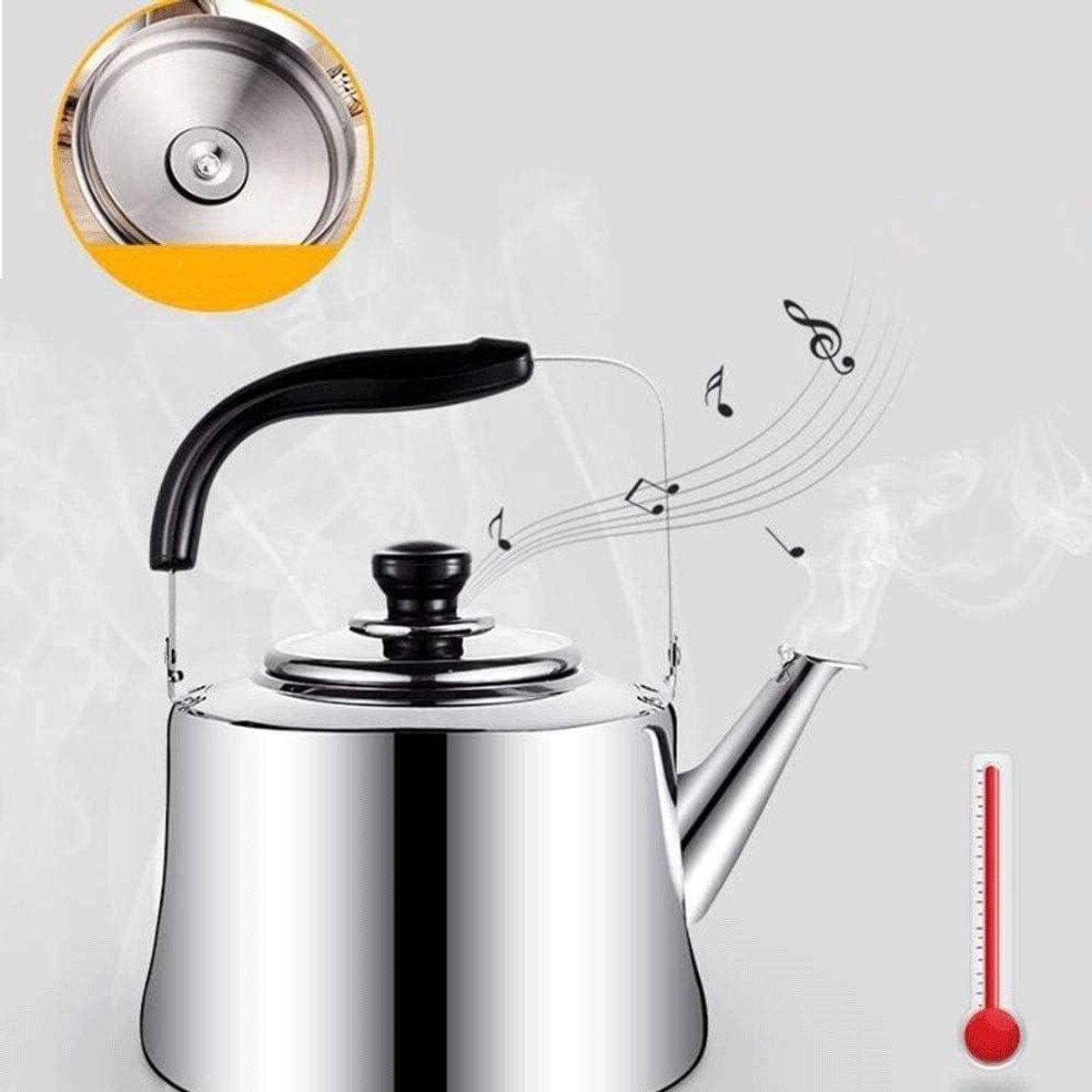Waterkoker Fluitketel - Theepot Koffiezetter - Water Koken - Roestvrij Staal - 3 Liter - Zilverkleurig