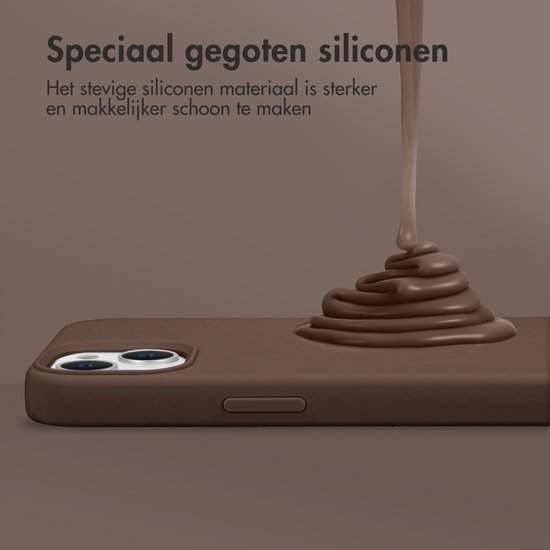 Bruin telefoonhoesje met "Speciaal gegoten siliconen" tekst