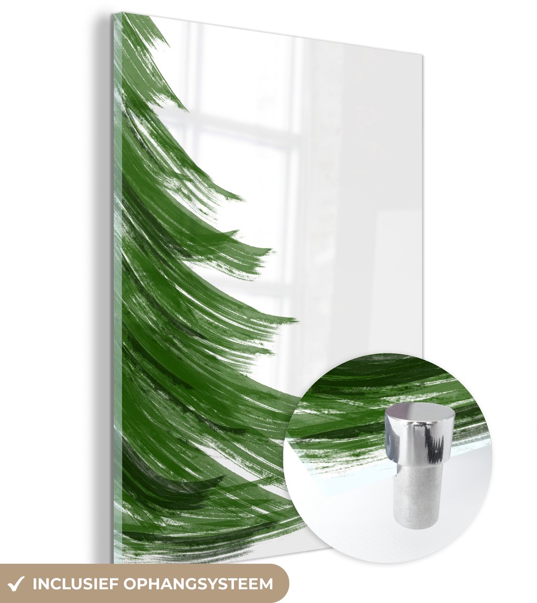 ® Glasschilderij 90x120 cm - Schilderij acrylglas - Groene verf vegen gevormd tot kerstboom - Foto op glas - Muurdecoratie woonkamer - Wanddecoratie slaapkamer - Schilderijen