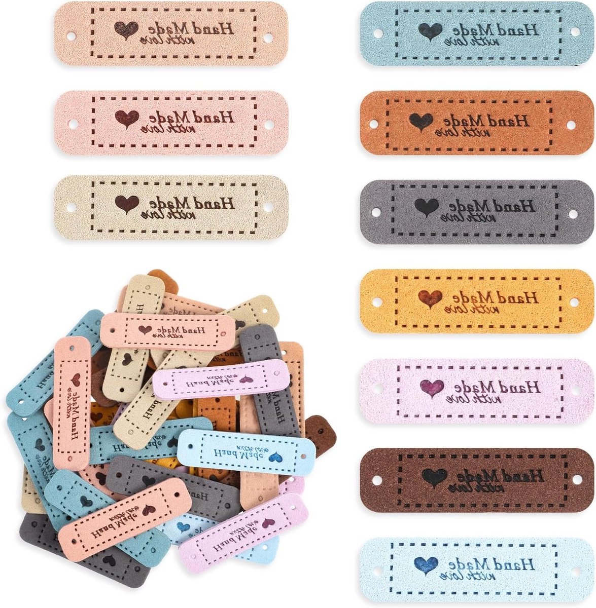 50 Stuks Handgemaakte Labels voor Naaiwerk - Leerlabels met Hartje voor Hoeden, Kleding en Breiwerk