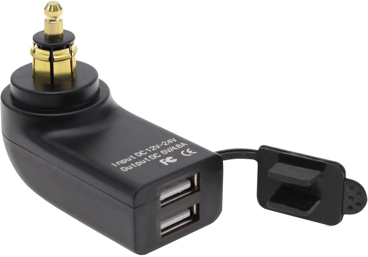aladdien - Motorcycle Dual USB Charger - USB-oplader - 2 poorten - Groen LED voltmeter - DC 12V-24V