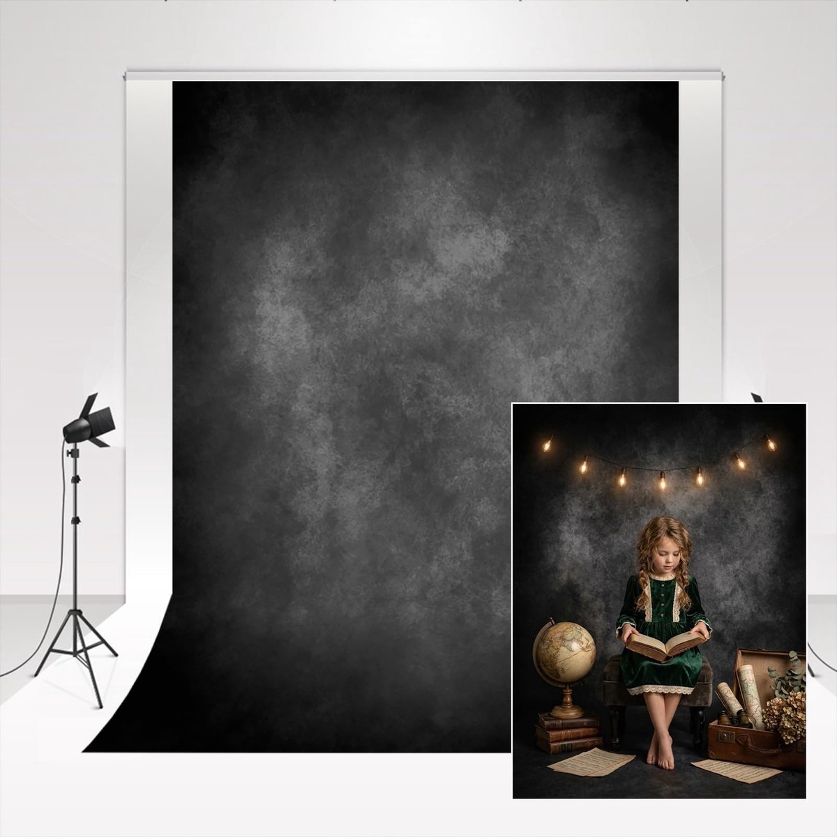 ONF3 - Fotografie Achtergrond - Gradiënt Zwart Grijs - 2x3m - Professionele Studio Achtergrond - Geschikt voor Babyfotografie - Hazy Fog Art