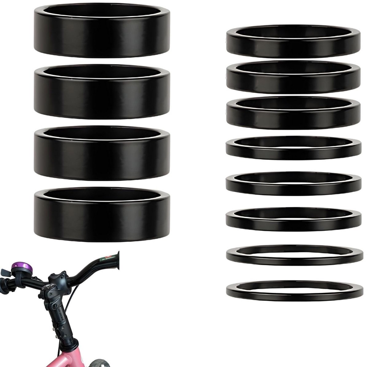 aladdien - Fietsafstandhouders - Stuurverhoging - 12 stuks - 1 1/8 inch - Aluminium - Verstelbaar - Geschikt voor MTB en racefiets