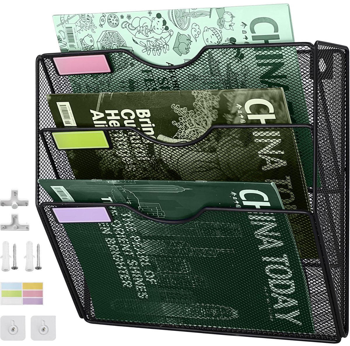 Ibenzoa Multifunctionele Wandorganizer voor Documenten en Tijdschriften - 3 Fächer, Metaal zwart
