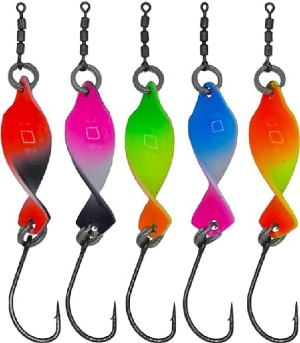 PolkaHome Twister Lepel Set - 5 Stuks UV-actieve Forel Aas Lepels (2,5 g, Koper) met Verleidelijk Loopgedrag voor Vissen