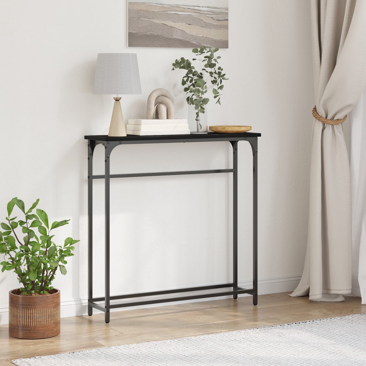 vidaXL Wandtafel - Zwart - Eiken - 75 - x - 19,5 - x - 75 - cm - Bewerkt - hout Zwart eiken