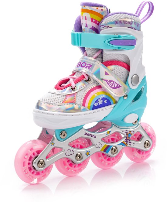Unicorn Inline Skates voor meisjes Kindermaten verstelbaar met alle lichtgevende wielen Rainbow Inline Skates voor beginnende tieners (Roze, M(34~37
