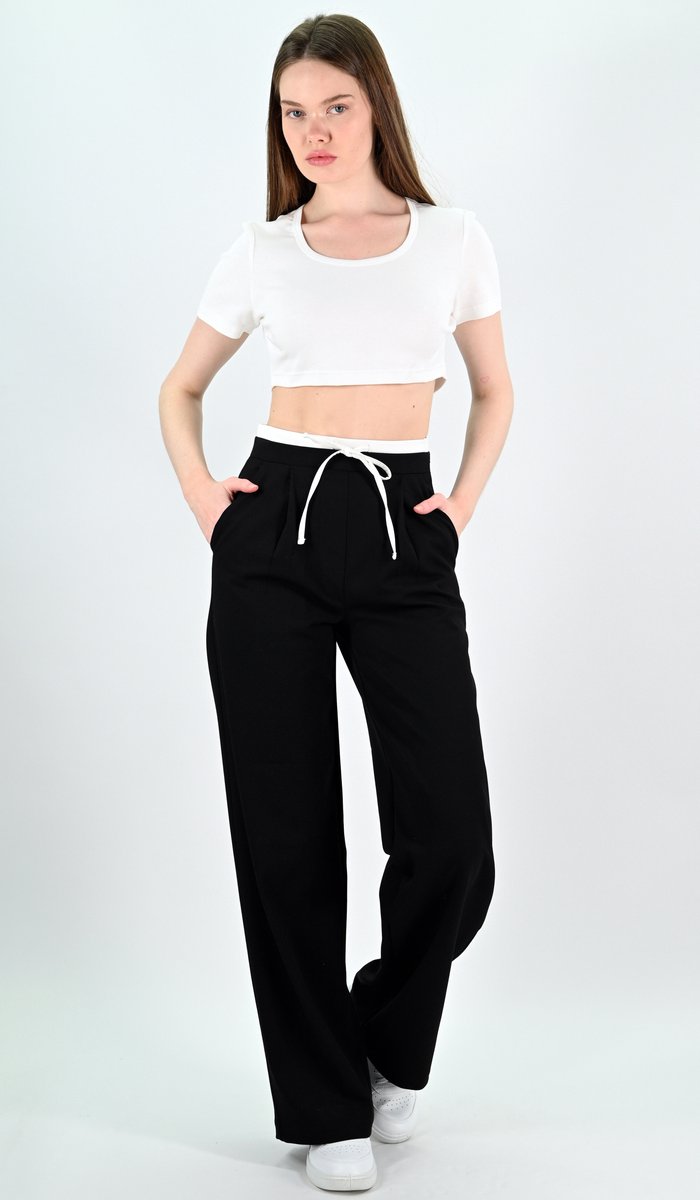 YesMooi - Wijde broek met Dubbele Tailleband - Zwart - M (38)