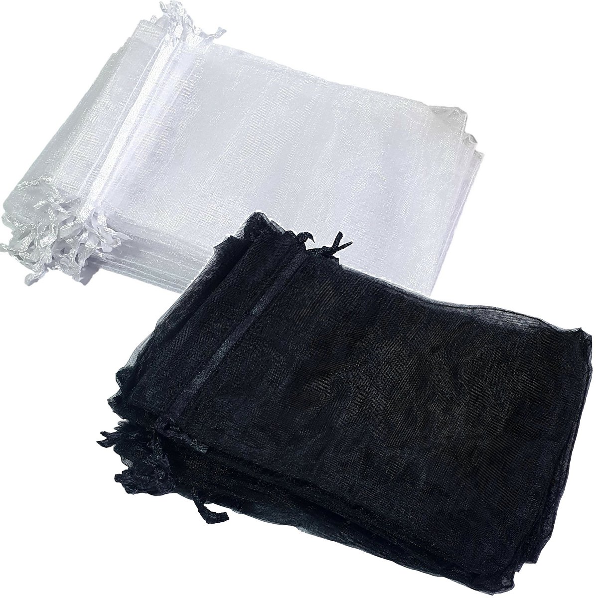 Prigta - Organza zakjes - 100 stuks - 10x15 cm - Wit & zwart - cadeauzakjes organza stof - uitdeelzakjes - geschenkzakjes - geurzakjes maken