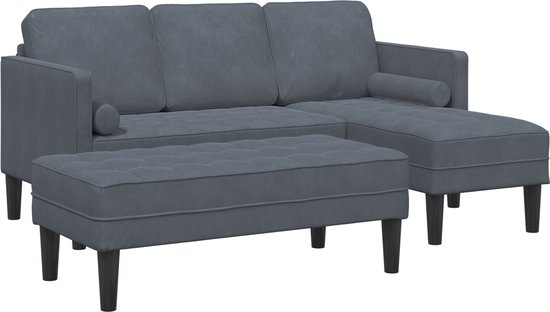 vidaXL - Tuin - Sofa - met - Bank - en - Kussens - L-vormig - Donkergrijs - Velvet