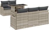 vidaXL - 6-delige - tuinset - met - kussens - in - lichtgrijs - poly - rattan