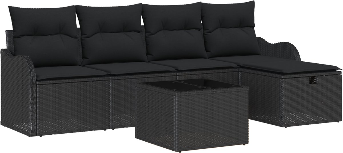 vidaXL Tuinbank - Set - 6 - st - Poly - rattan Zwart