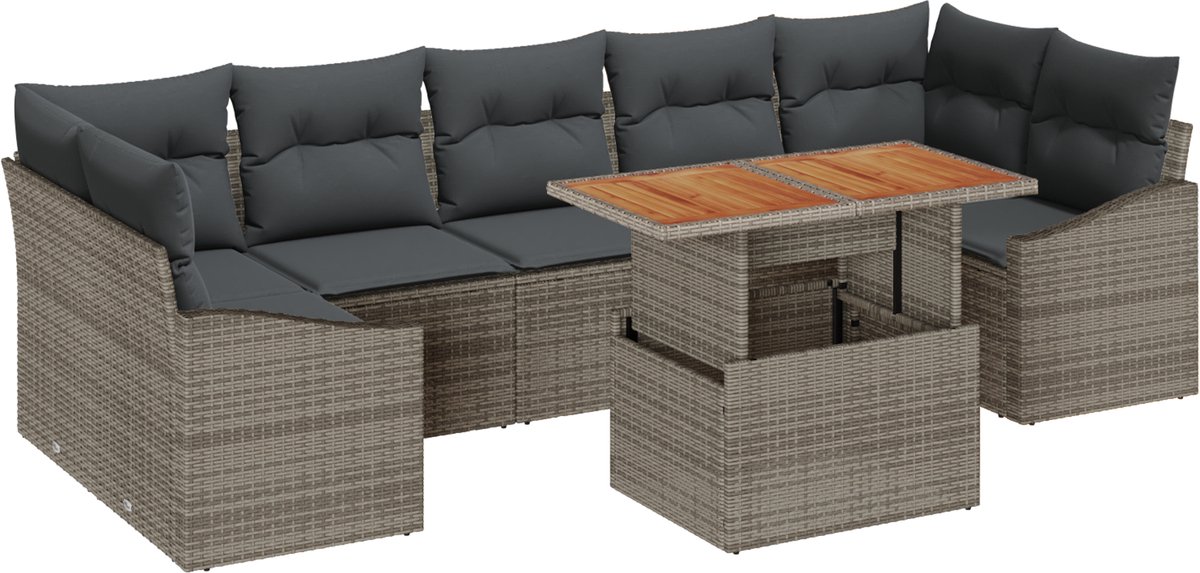 vidaXL - Tuinbank - Set - 8 - pcs - Grijs - Poly - Rattan - en - Poedergecoat - Staal