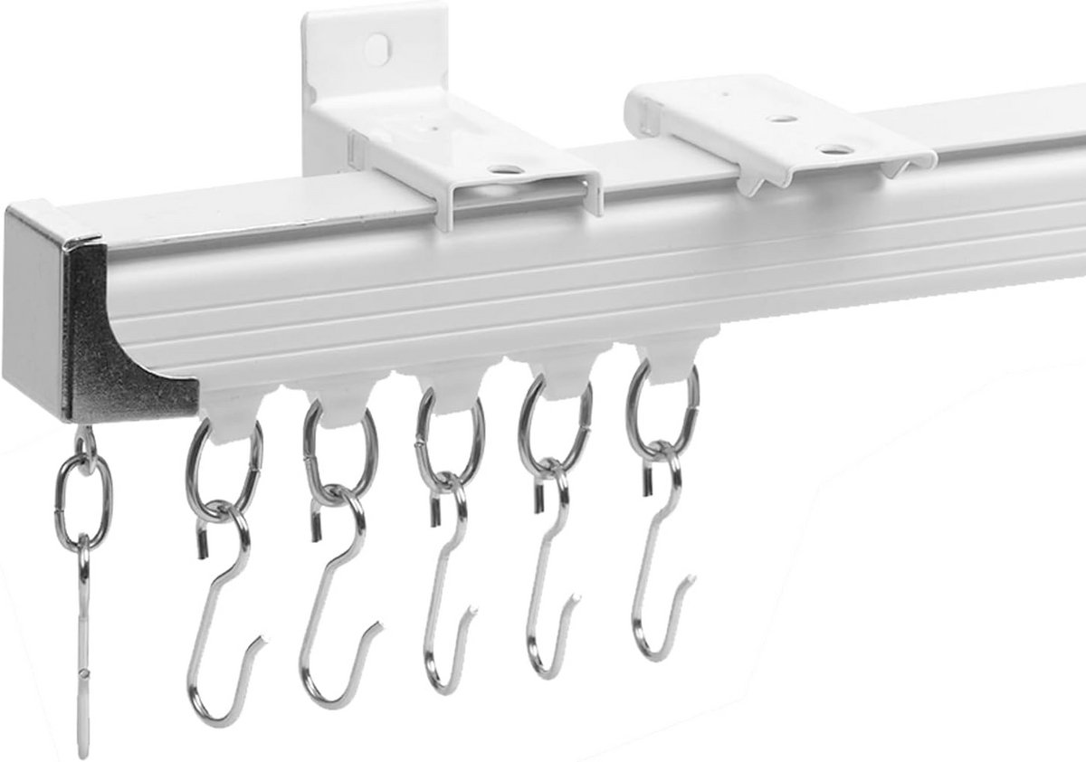 Heavy-Duty Plafondgordijnrails - Schuifgordijnsysteem voor Plafond- en Wandmontage (1,8 m tot 2,7 m, Wit)