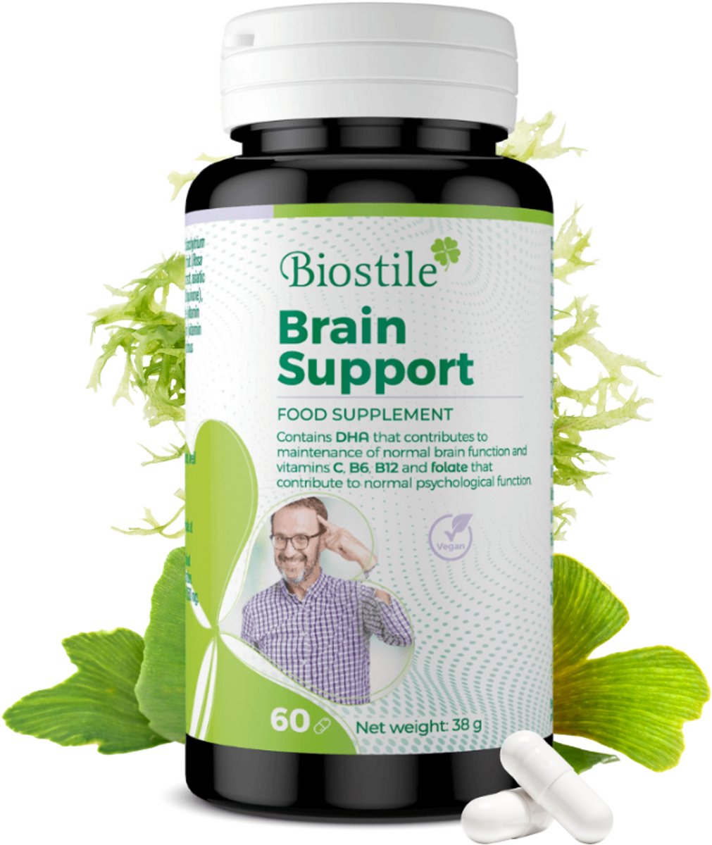 Biostile – Brain Support – Ondersteunt de Hersenfunctie - Ginkgo - Omega 3 – 60 Capsules