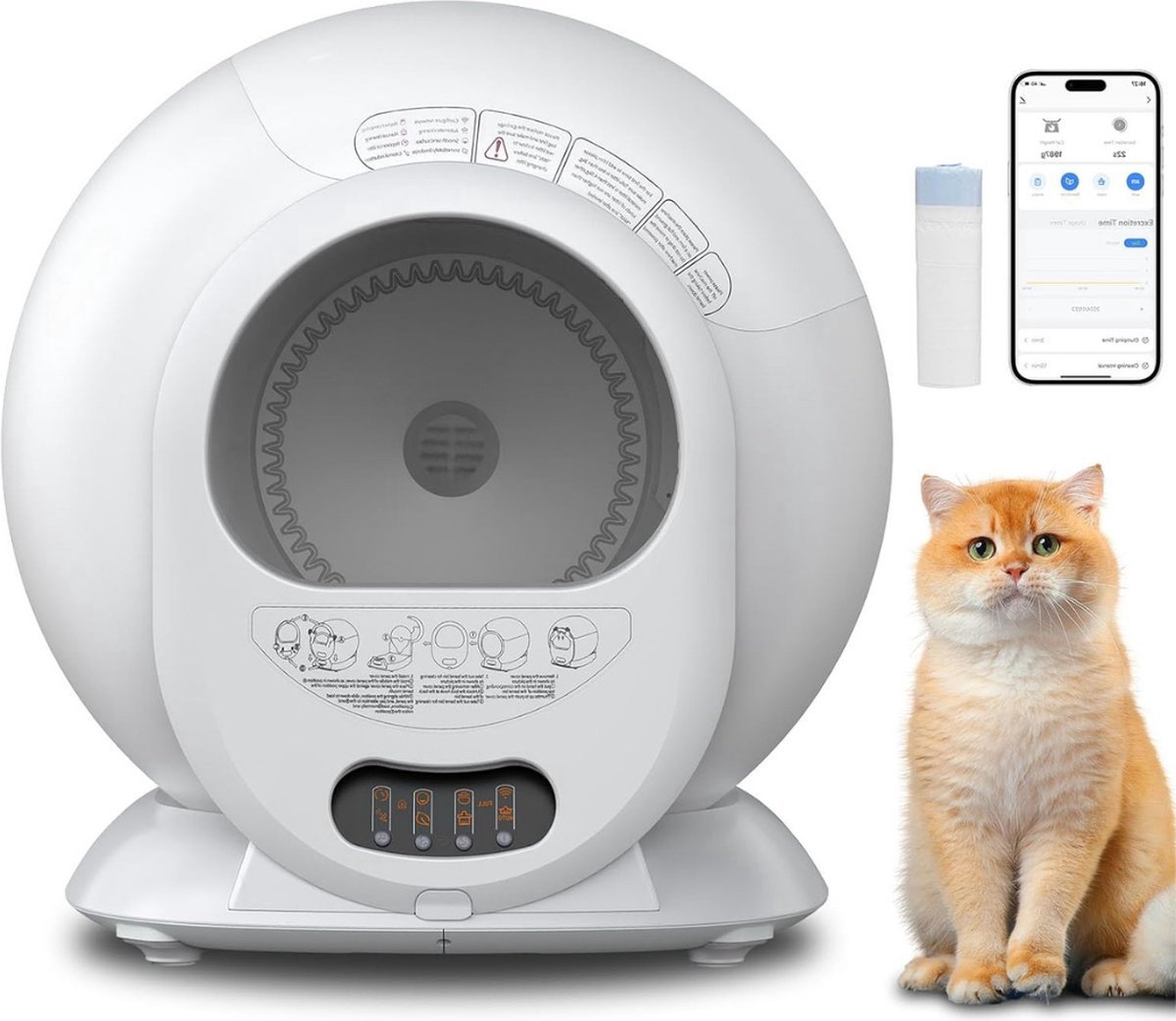 Thuys – Automatische Kattenbak – Zelfreinigende Kattenbak – Elektrische – Kattenmand – Robot – XXL – Inclusief App – 65 Liter Binnenruimte